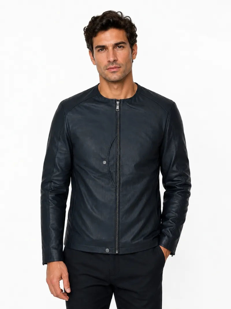 Men’s Leather Round Neck Jacket Full