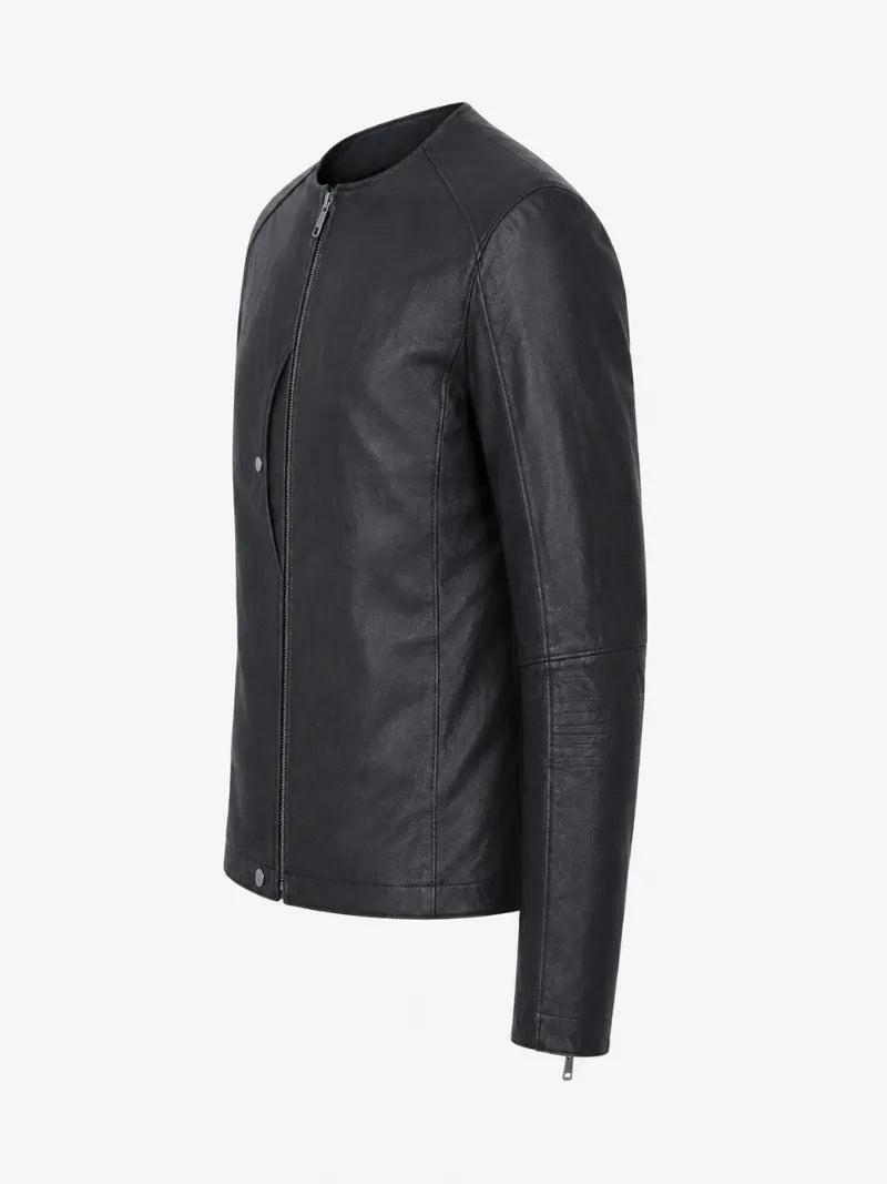 Men’s Leather Round Neck Jacket Left 
