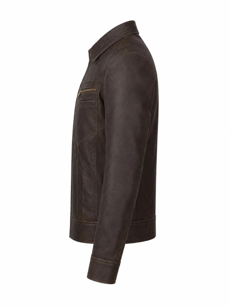 Men’s Leather Shirt Collar Jacket Left 