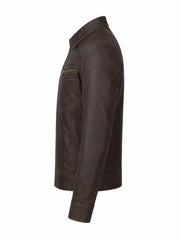 Men’s Leather Shirt Collar Jacket Left 