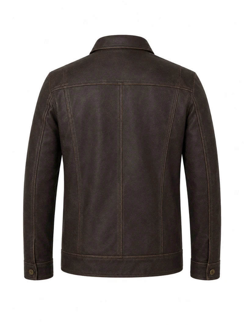 Men’s Leather Shirt Collar Jacket Back 