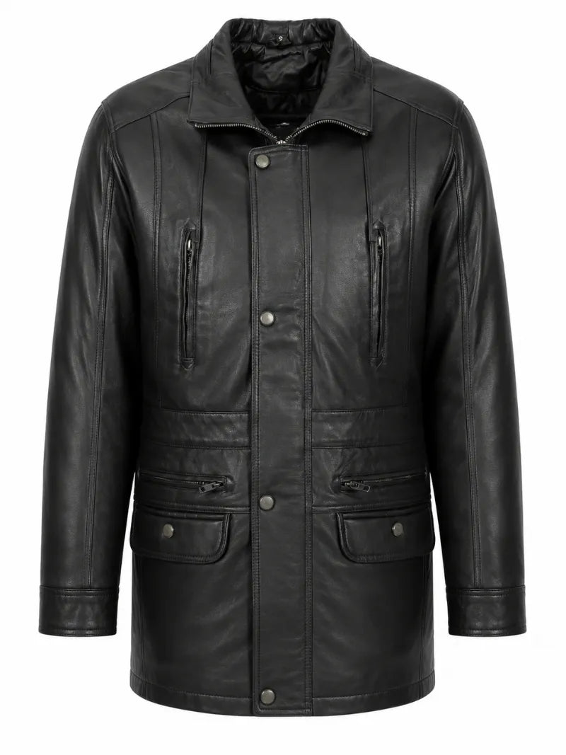 Men's Leather Winter Short Length Black Coat