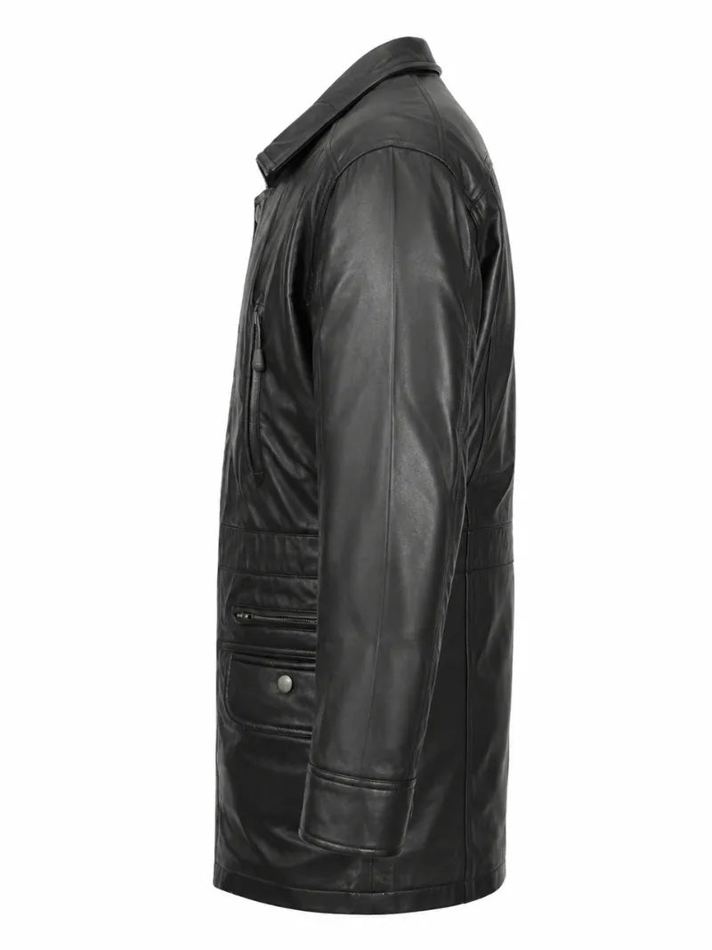 Men's Leather Winter Short Length Black Coat