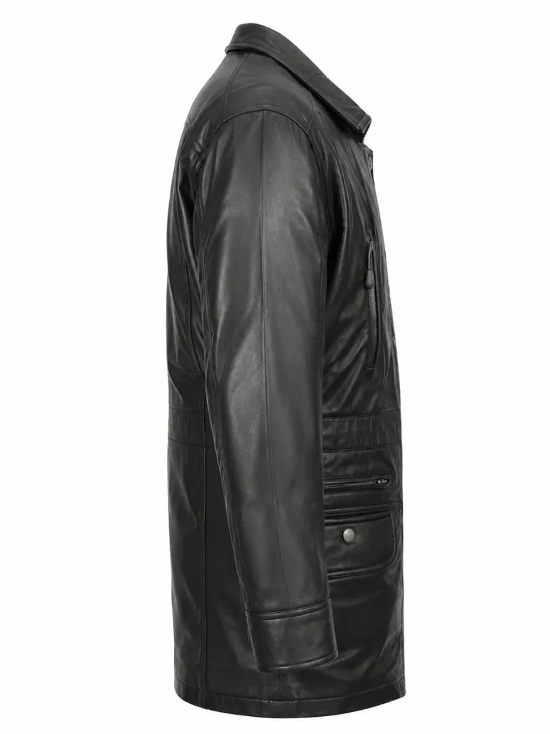 Men's Leather Winter Short Length Black Coat