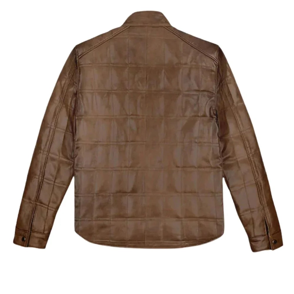 Men’s Light Brown Quilted Leather Shirt Jacket