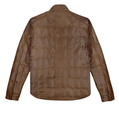 Men’s Light Brown Quilted Leather Shirt Jacket