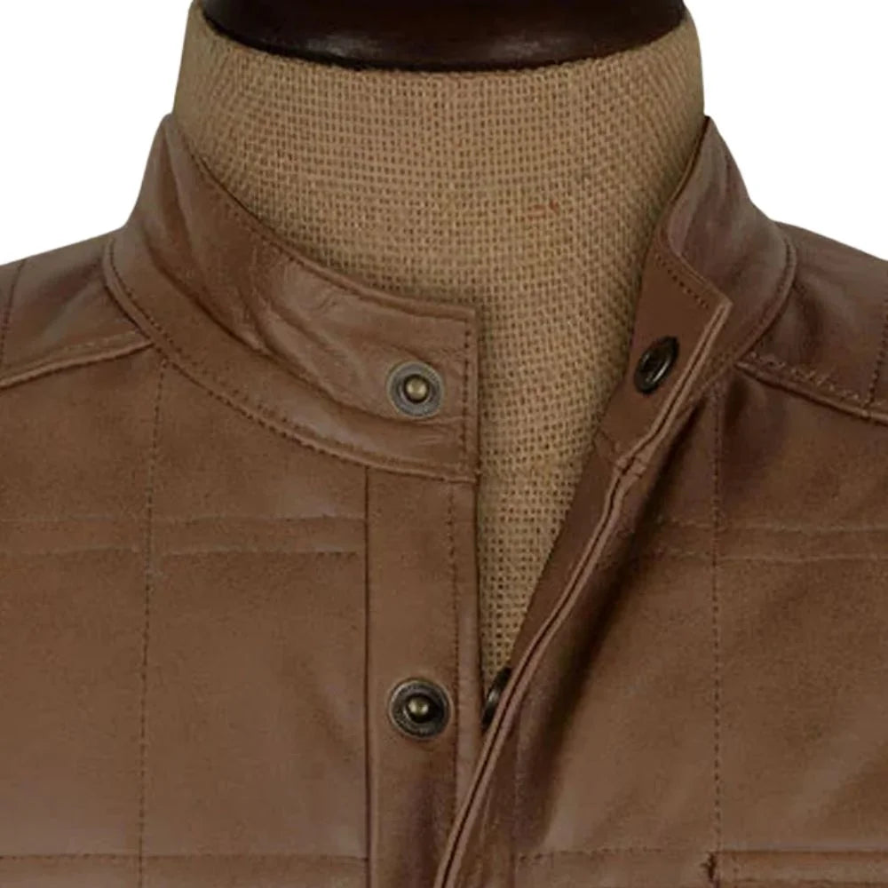 Men’s Light Brown Quilted Leather Shirt Jacket