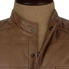 Men’s Light Brown Quilted Leather Shirt Jacket