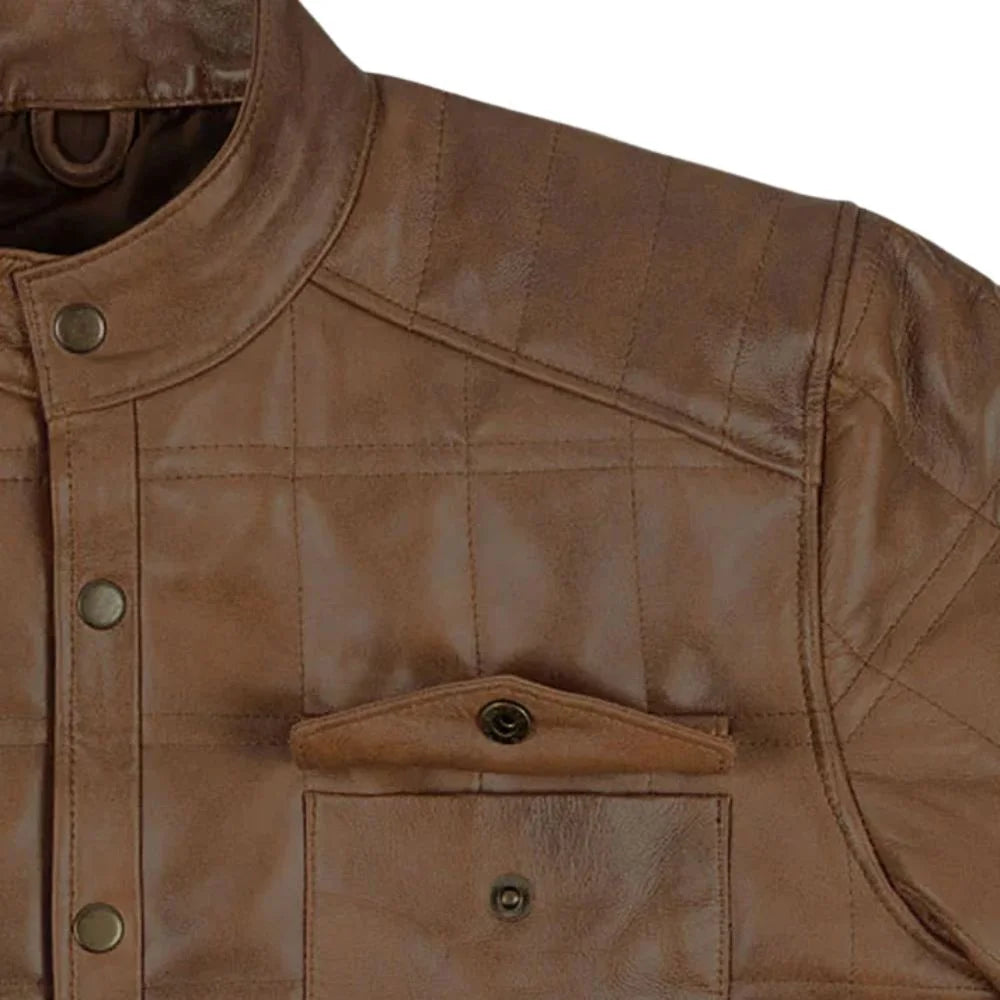 Men’s Light Brown Quilted Leather Shirt Jacket