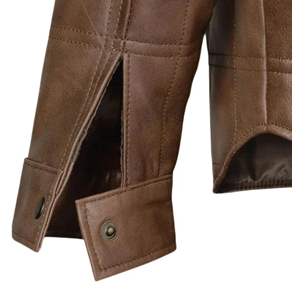 Men’s Light Brown Quilted Leather Shirt Jacket