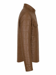 Men’s Light Brown Quilted Leather Shirt Jacket Right 