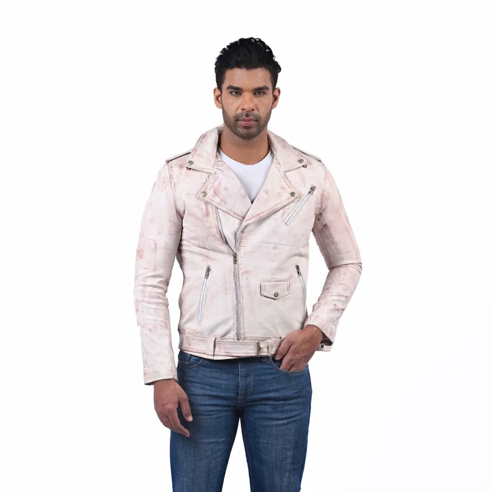 Men’s Light Pink Leather Jacket