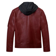 Men’s Maroon Hooded Leather Jacket