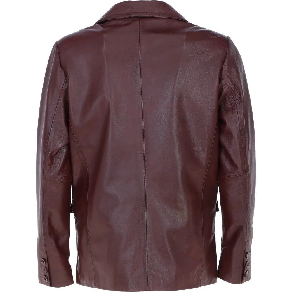 Men's Maroon Leather Blazer Jacket