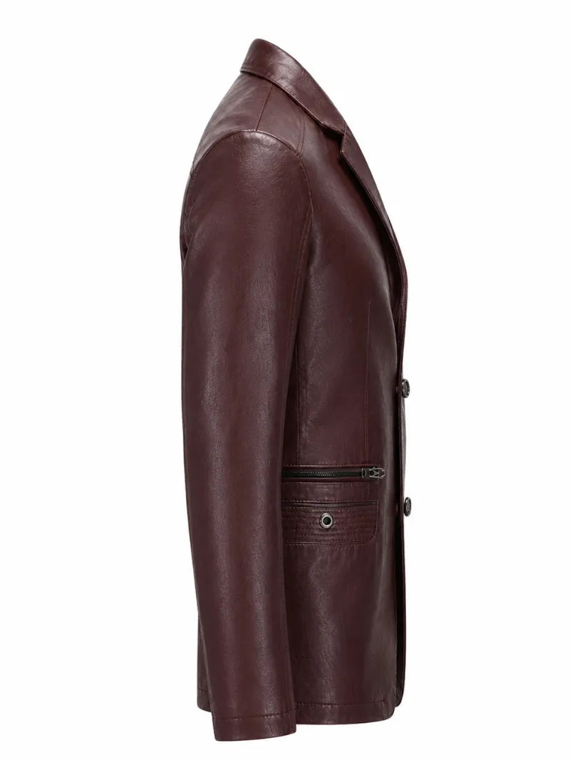 Men's Maroon Leather Blazer