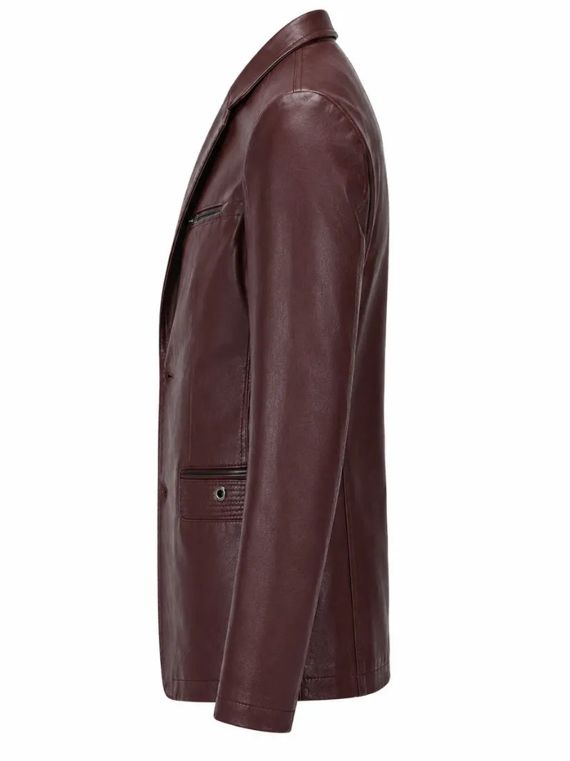 Men's Maroon Leather Blazer