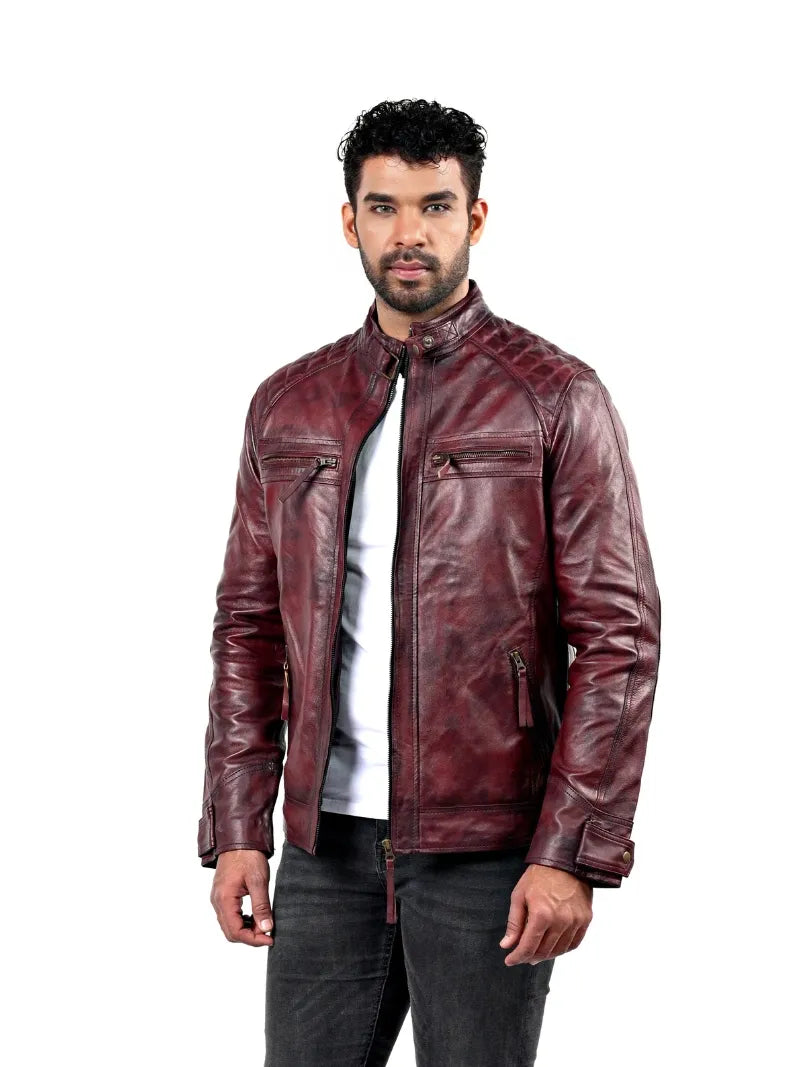 Men’s Maroon Leather Jacket Back 