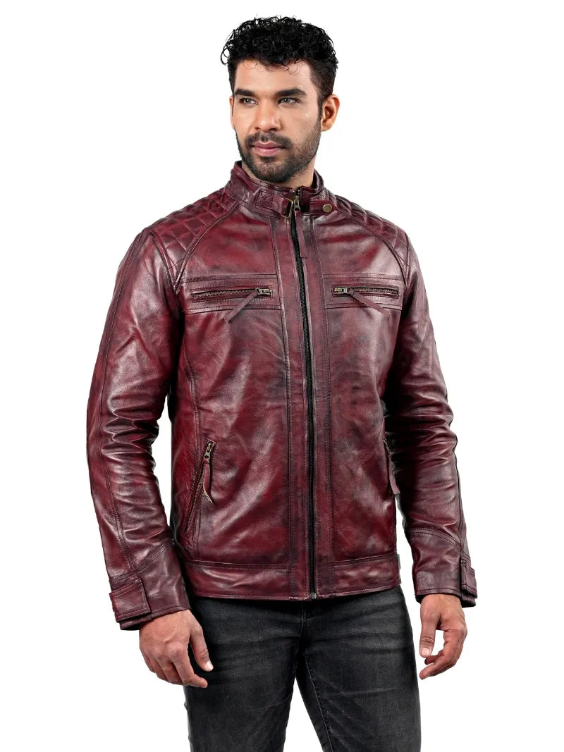 Men’s Maroon Leather Jacket Right 