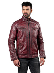 Men’s Maroon Leather Jacket Right 