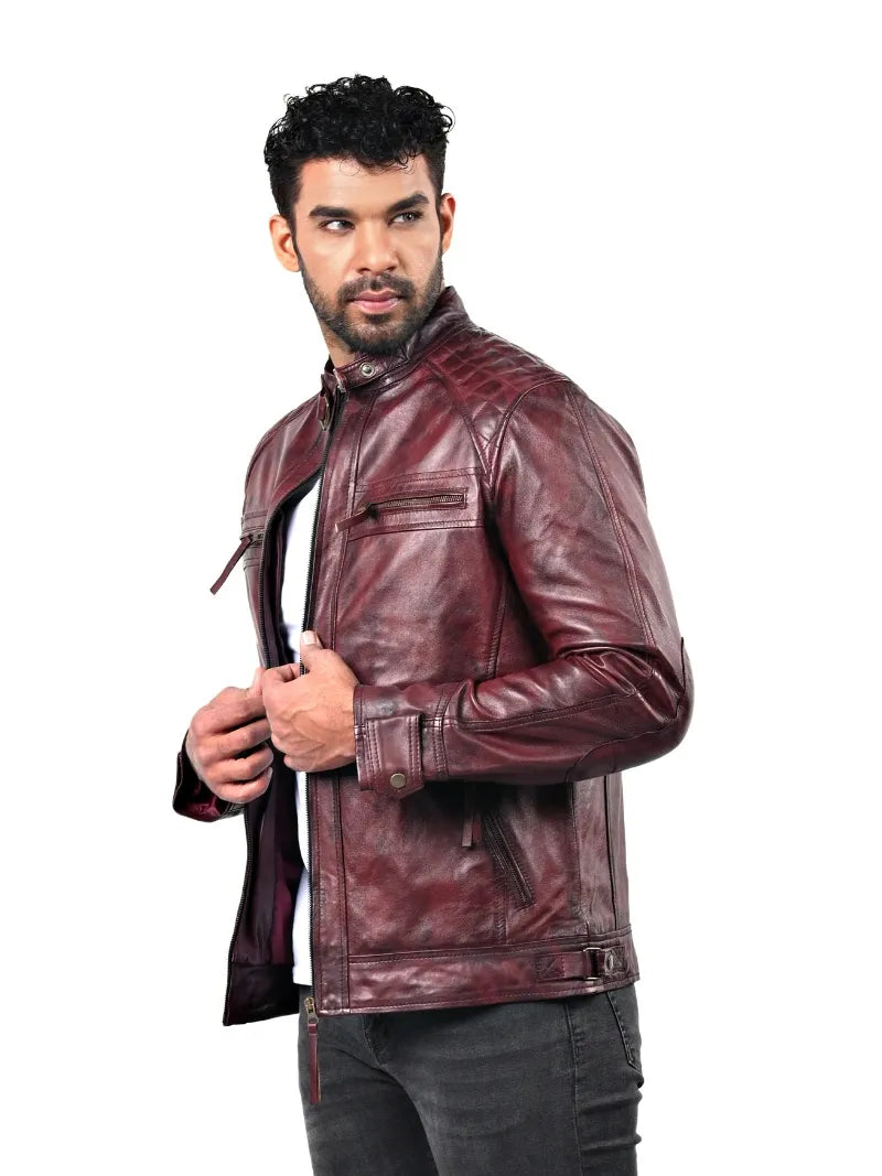 Men’s Brown Fur Collar Leather Jacket Left 