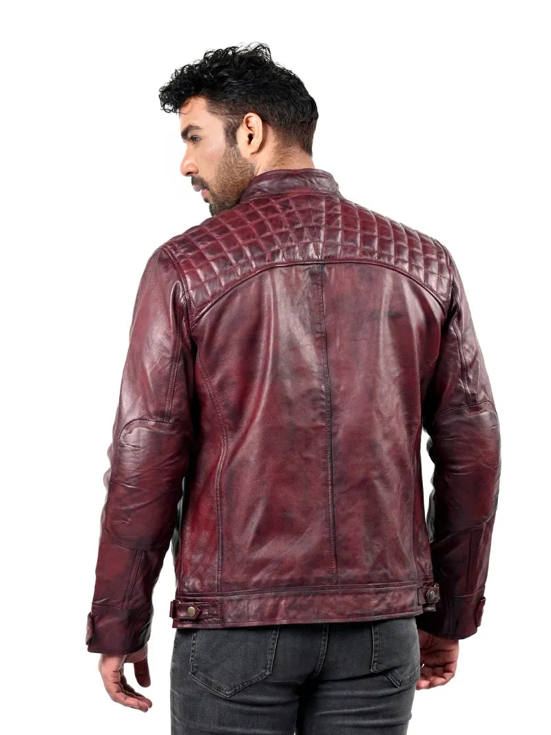 Men’s Maroon Leather Jacket Left 