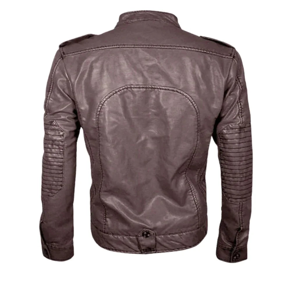 Men’s Maroon Leather Jacket with Zipper Pockets