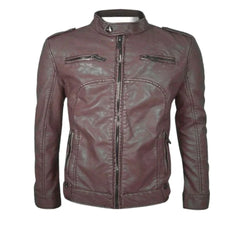 Men’s Maroon Leather Jacket with Zipper Pockets