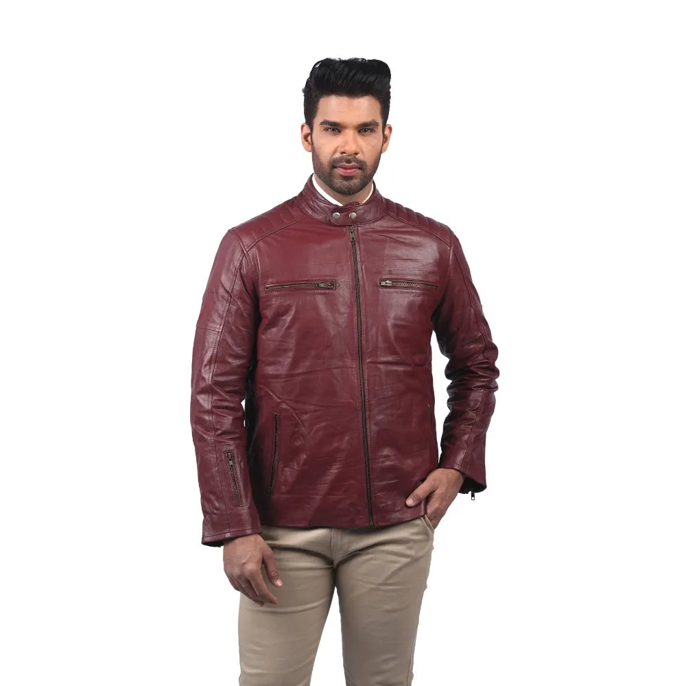 Men’s Maroon Leather Zip Jacket