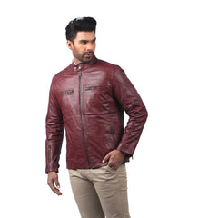 Men’s Maroon Leather Zip Jacket