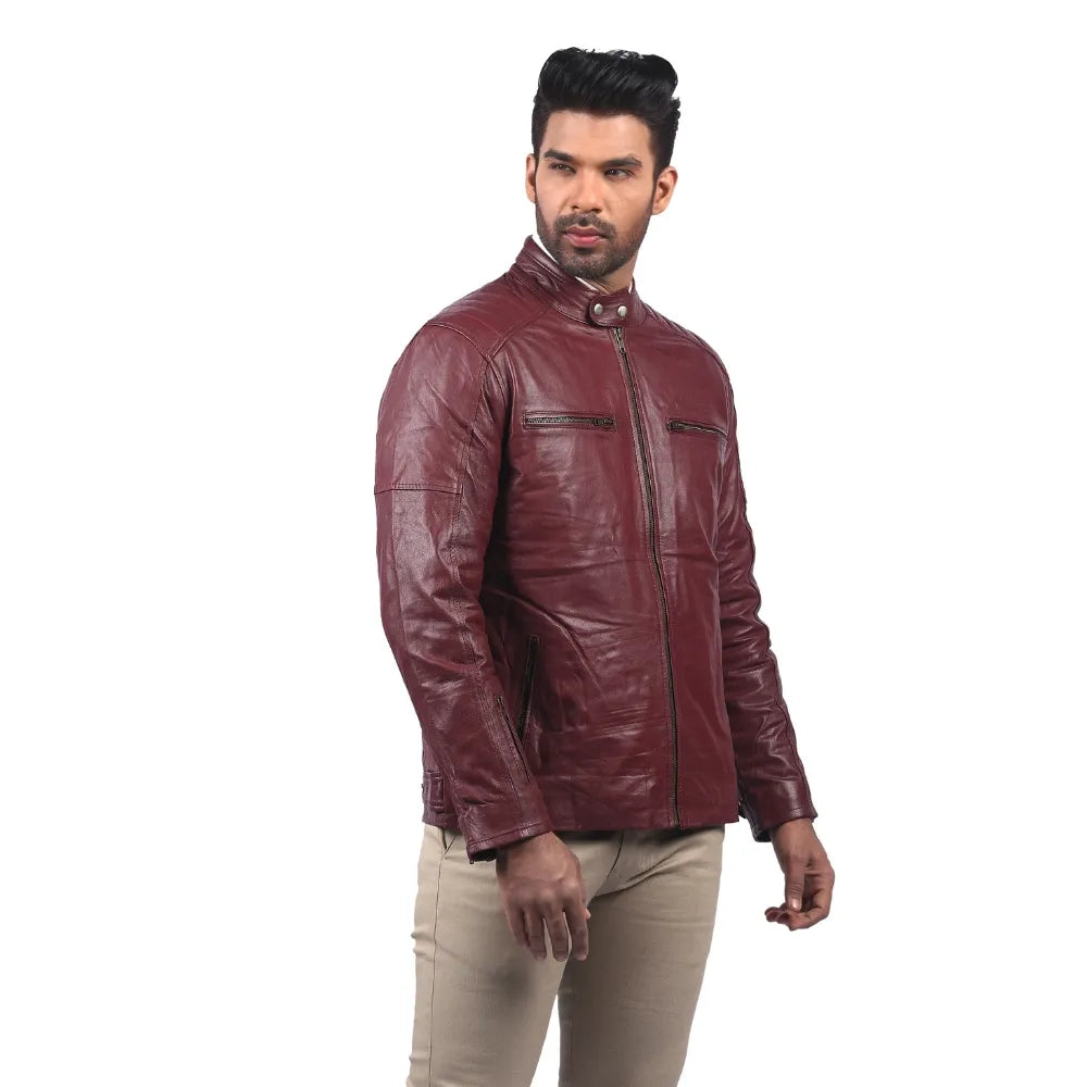 Men’s Maroon Leather Zip Jacket