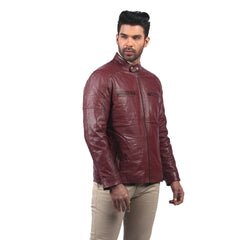 Men’s Maroon Leather Zip Jacket