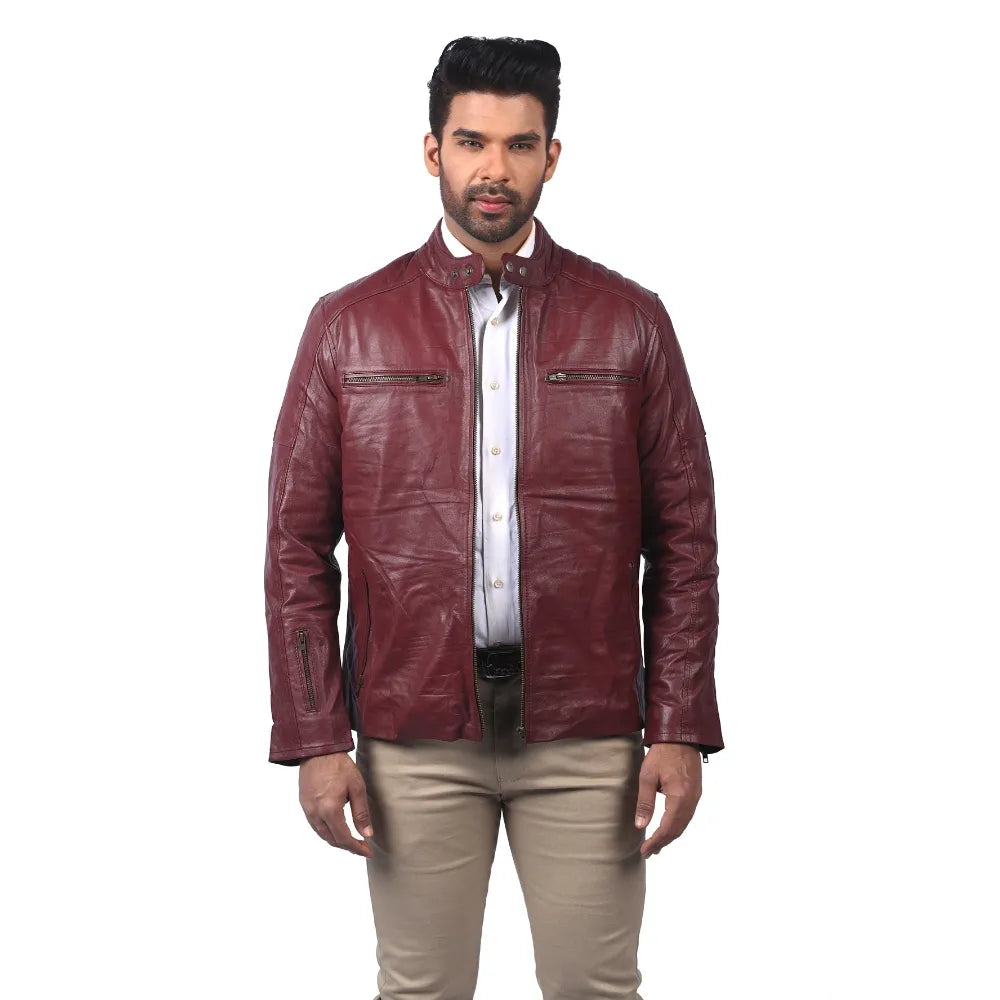 Men’s Maroon Leather Zip Jacket