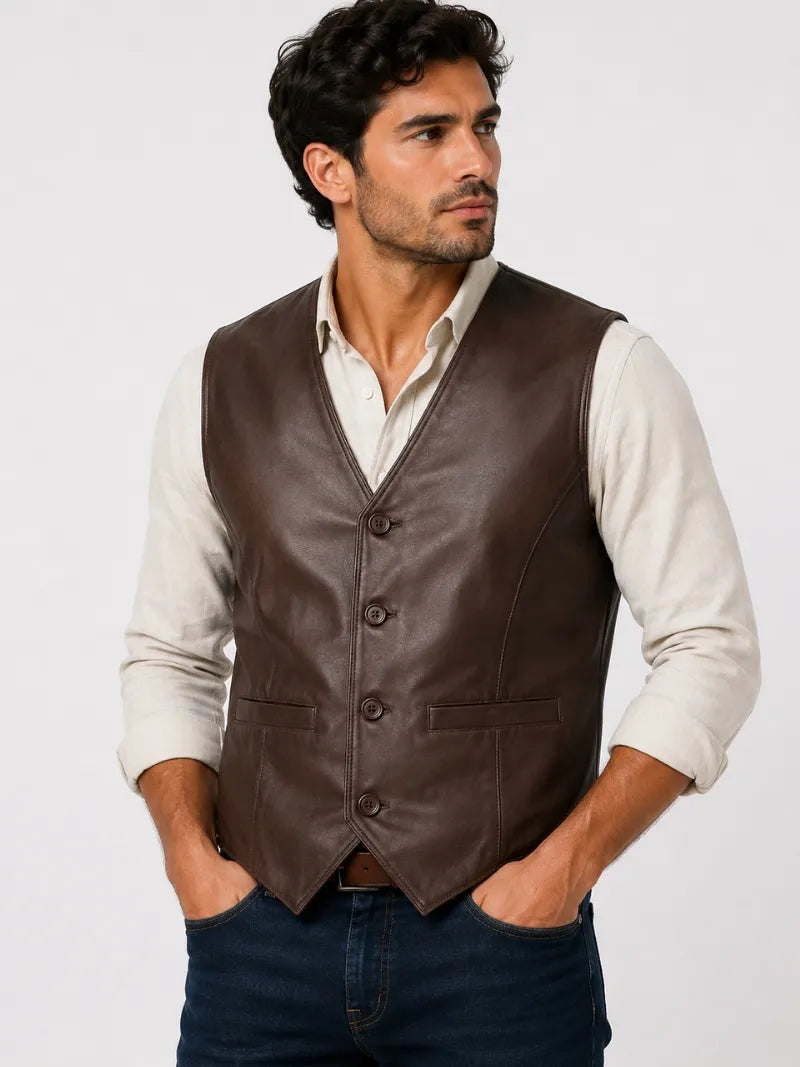 Men's Mid Brown Leather Vest
