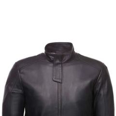 Men's Modern Snap Collar Black Leather Jacket