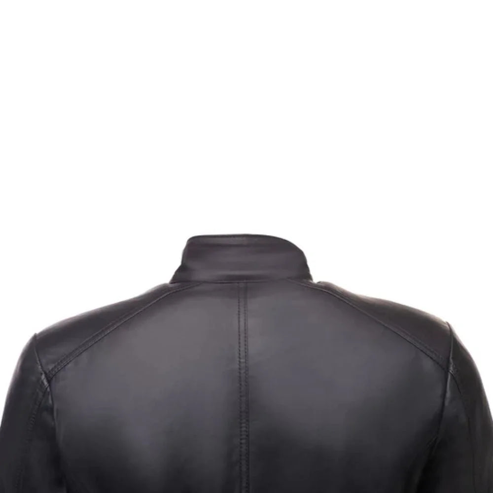 Men's Modern Snap Collar Black Leather Jacket