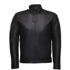Men's Modern Snap Collar Black Leather Jacket