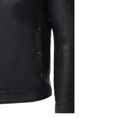 Men's Modern Snap Collar Black Leather Jacket