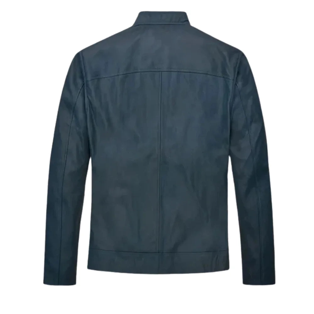 Men’s Navy Blue Classic Leather Jacket