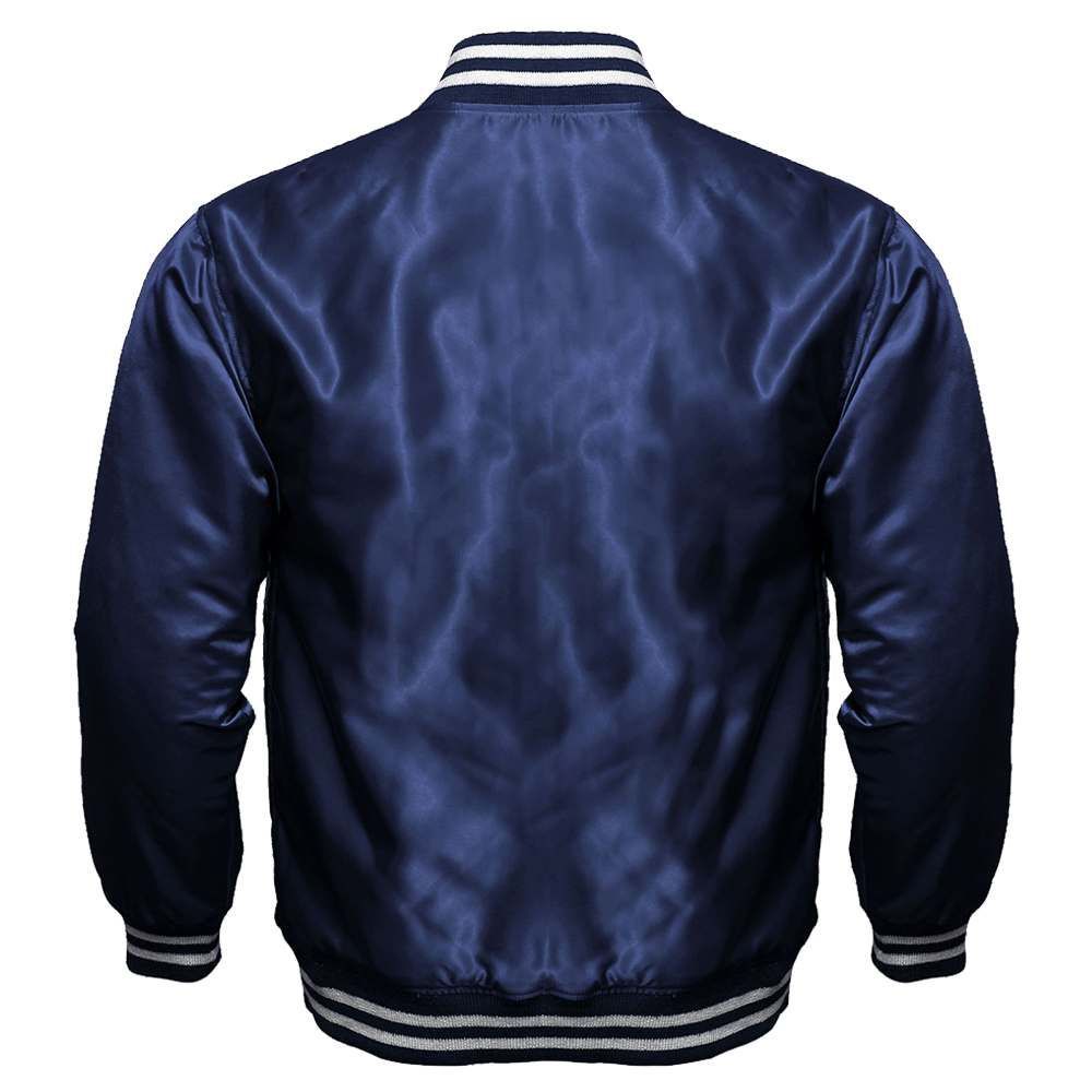 Men's Navy Blue Satin Varsity Jacket