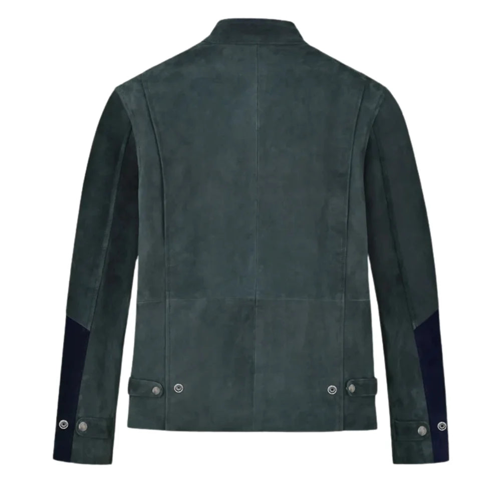 Men’s Navy Blue and Dark Green Suede Leather Jacket