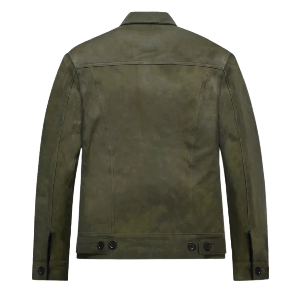 Men’s Olive Green Classic Suede Leather Jacket