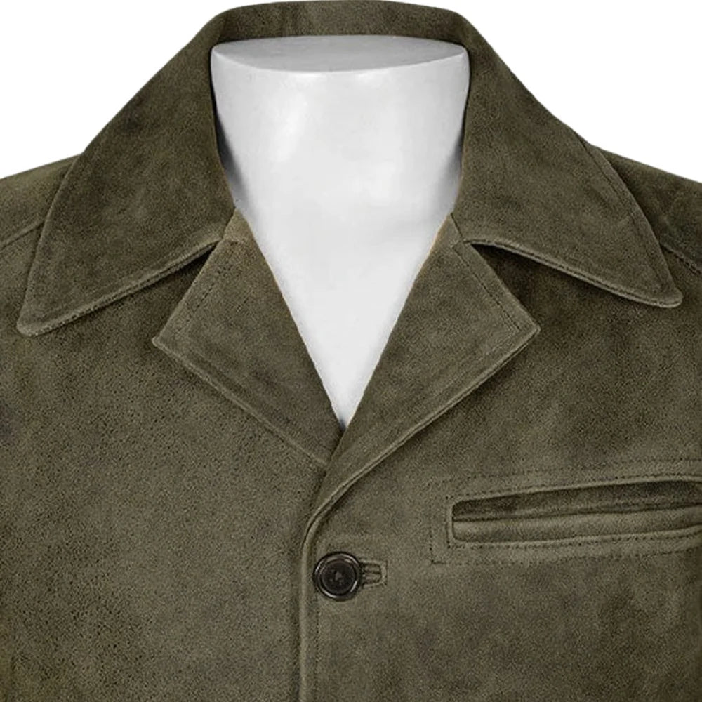 Men’s Olive Green Classic Suede Leather Jacket