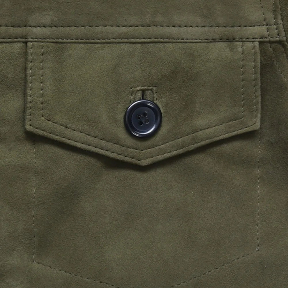 Men’s Olive Green Classic Suede Leather Jacket