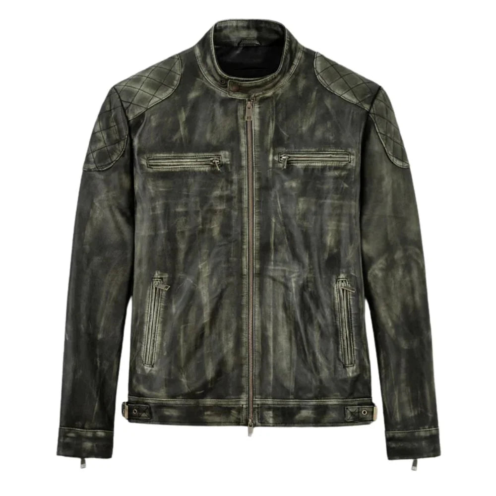 Men’s Olive Green Quilted Leather Jacket