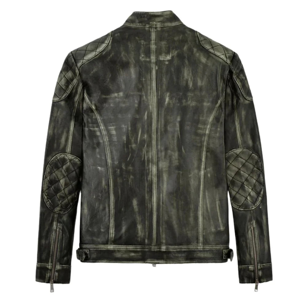 Men’s Olive Green Quilted Leather Jacket