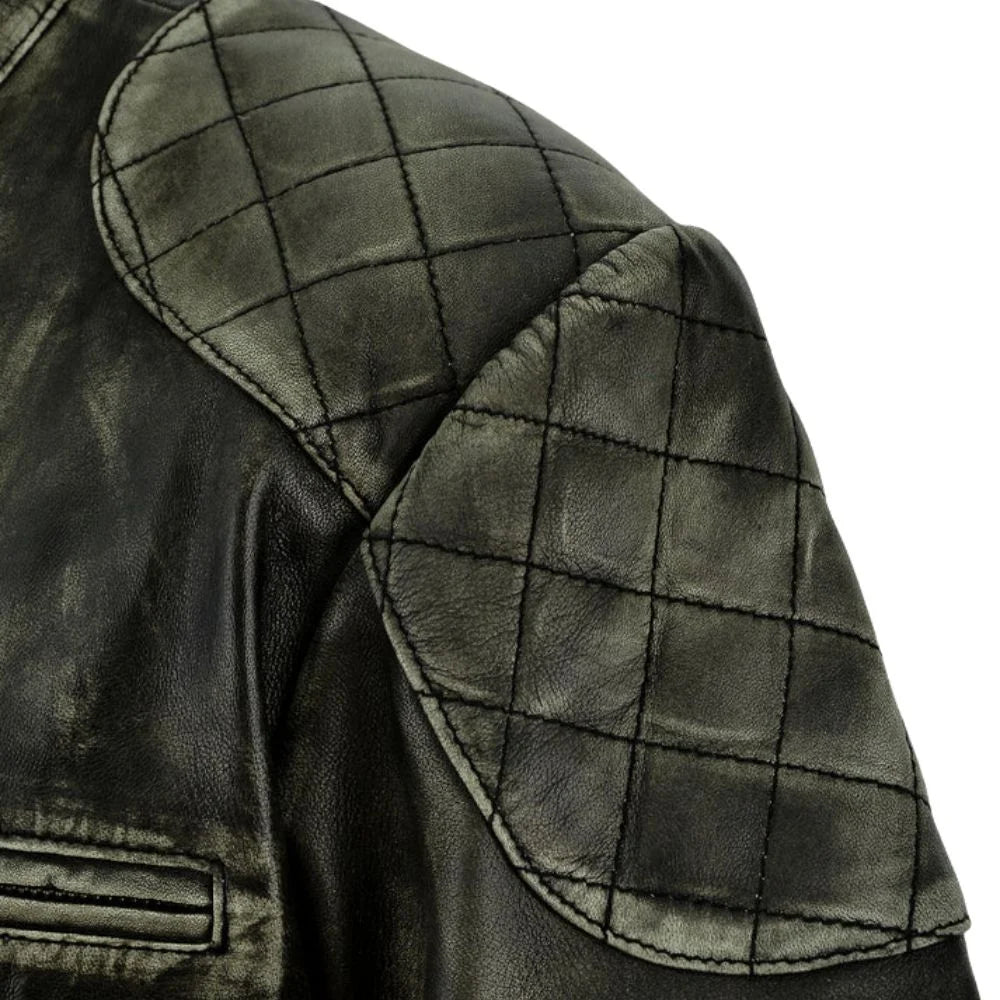 Men’s Olive Green Quilted Leather Jacket
