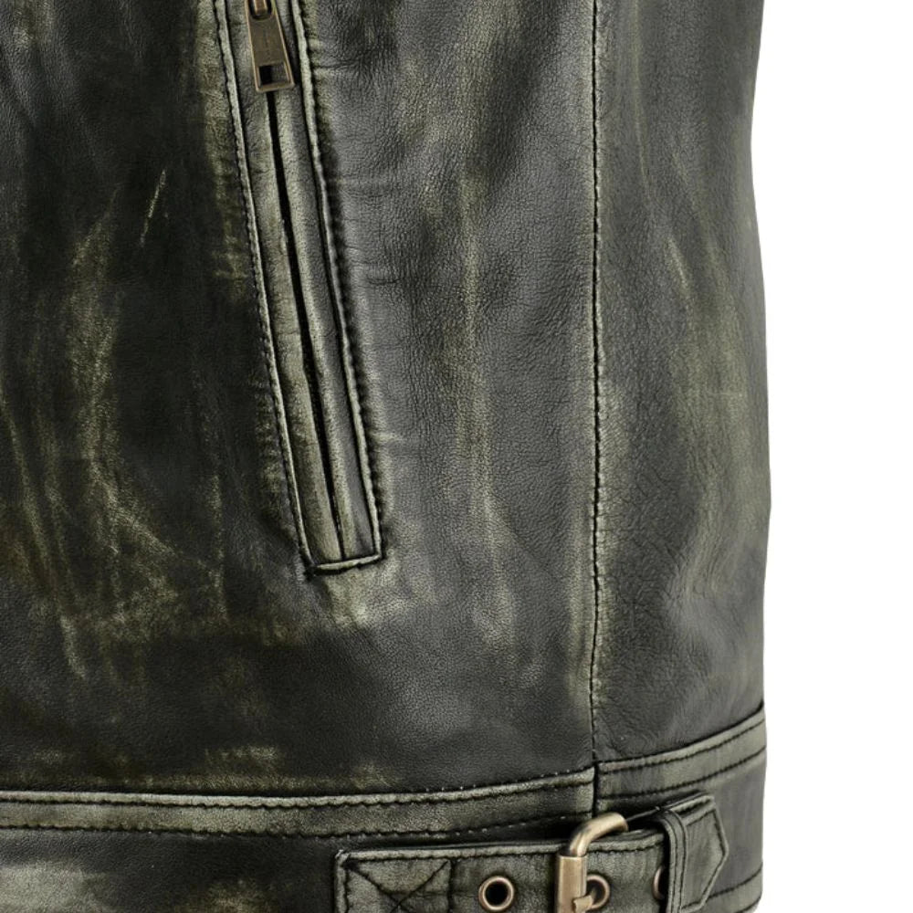 Men’s Olive Green Quilted Leather Jacket