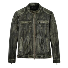 Men’s Olive Green Quilted Leather Jacket