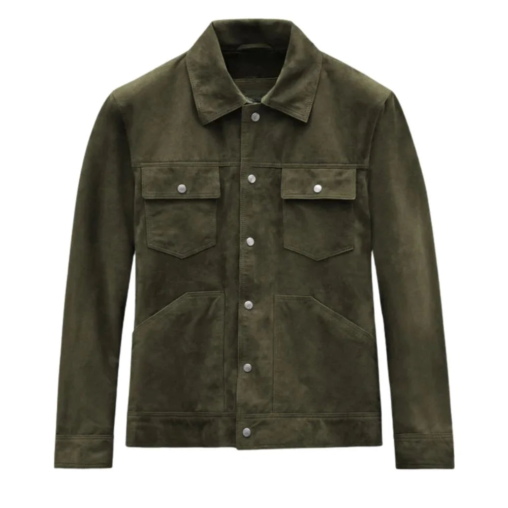 Men’s Olive Green Suede Leather Jacket