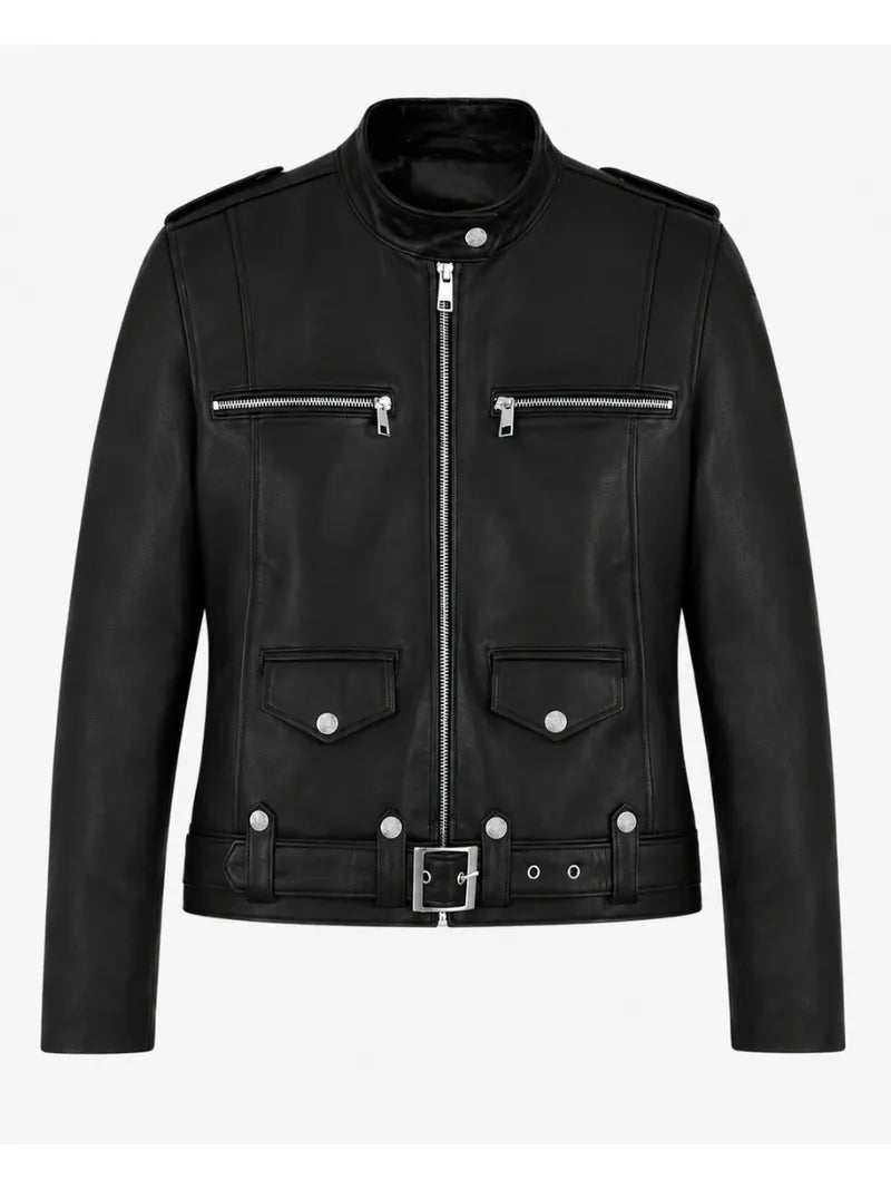 Men’s Pocket Leather Jacket Front 